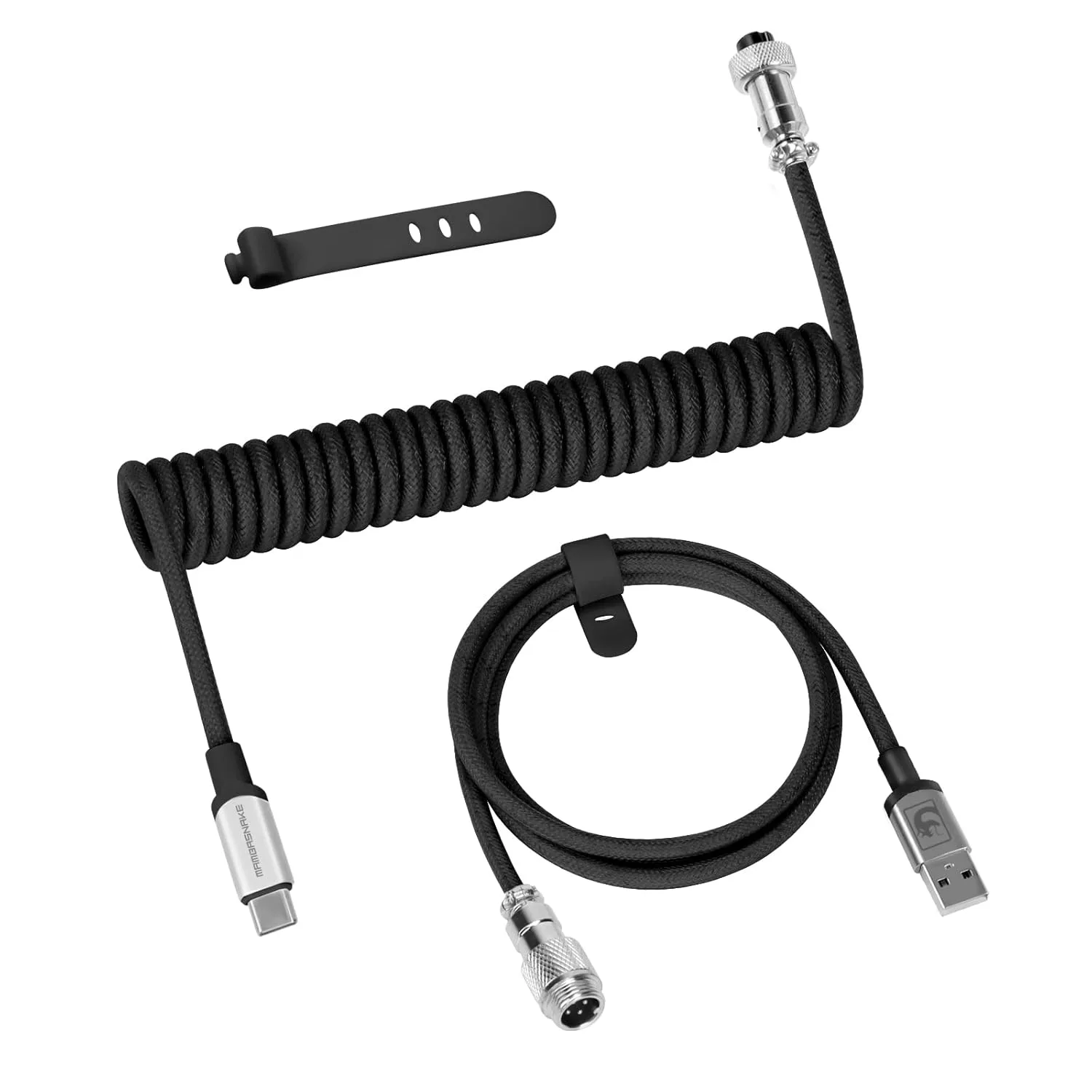 LexonElec Spiral USB-C to USB-A Aviator Cable – Coiled Mechanical Keyboard Cable, Fast Charging, Detachable Metal Connector (Black) - Vue 5 | Accessory Maroc