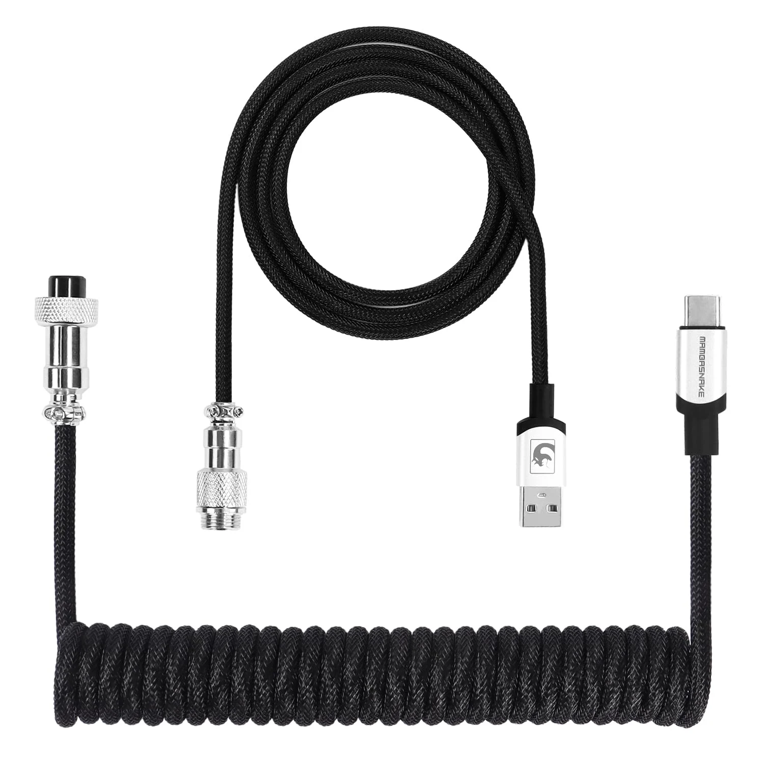 LexonElec Spiral USB-C to USB-A Aviator Cable – Coiled Mechanical Keyboard Cable, Fast Charging, Detachable Metal Connector (Black) - Accessory | Acheter au Maroc - Epic Key