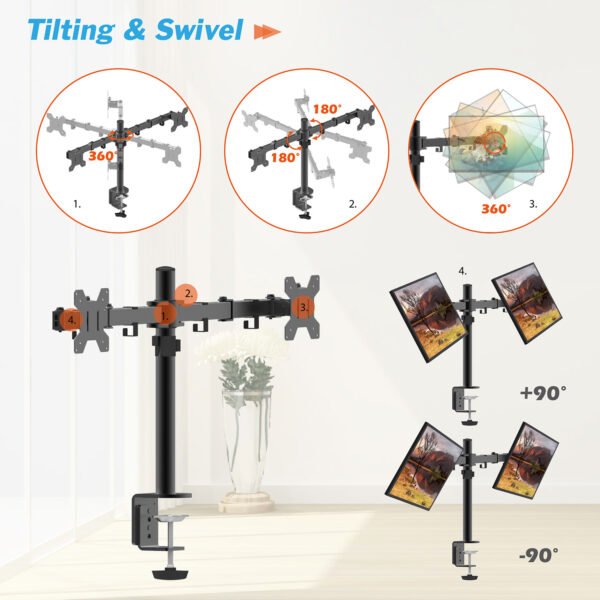 M052 Desk Mount Dual Monitor – Adjustable Stand for 2 Screens (13″–27″) - Vue 4 | Monitor Arm Maroc