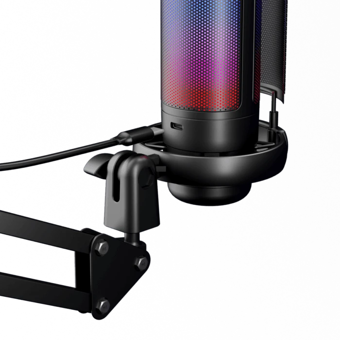 ME6S-35 USB Gaming Microphone – RGB Condenser Mic with Tap-to-Mute, Gain Control & Boom Arm for PC, PS4/PS5, Mac, Phone (Black) - Vue 2 | Microphone Maroc