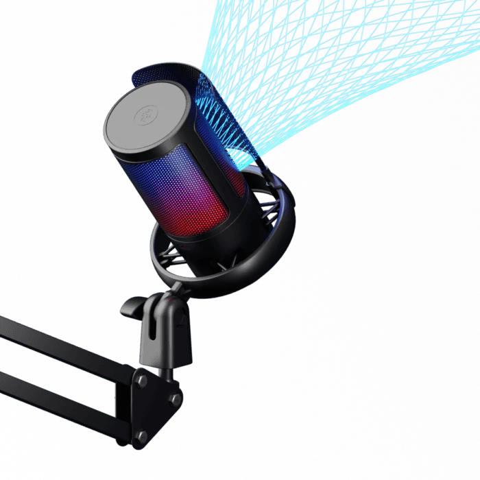ME6S-35 USB Gaming Microphone – RGB Condenser Mic with Tap-to-Mute, Gain Control & Boom Arm for PC, PS4/PS5, Mac, Phone (Black) - Vue 3 | Microphone Maroc