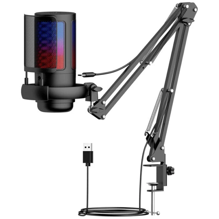ME6S-35 USB Gaming Microphone – RGB Condenser Mic with Tap-to-Mute, Gain Control & Boom Arm for PC, PS4/PS5, Mac, Phone (Black) - Epic Key Morocco