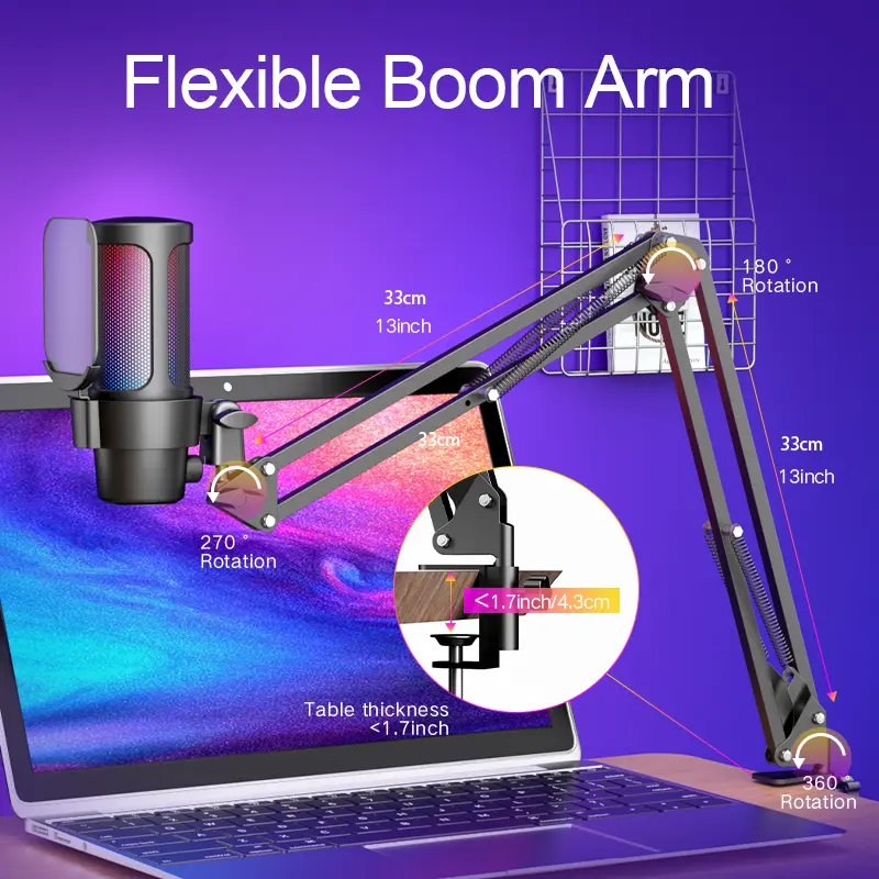 M8 USB Gaming Condenser Microphone with RGB Lighting - Noise Cancelling Wired Mic for PC, PS4/PS5, Mac, Android, Streaming & Podcasting (Black) - Vue 4 | Microphone Maroc