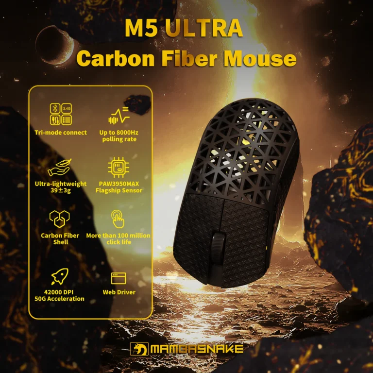 MAMBASNAKE M5 Ultra – 39g Carbon Fiber eSports Gaming Mouse - Mouse photo 3 - Epic Key Morocco