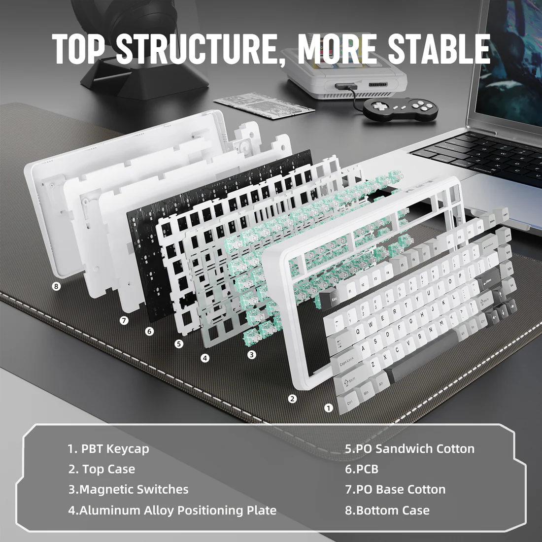 MAMBASNAKE M82 HE - 75% Magnetic Gaming Keyboard, Hall Effect Switches, 8KHz Polling, Rapid Trigger - Vue 4 | Keyboard Maroc