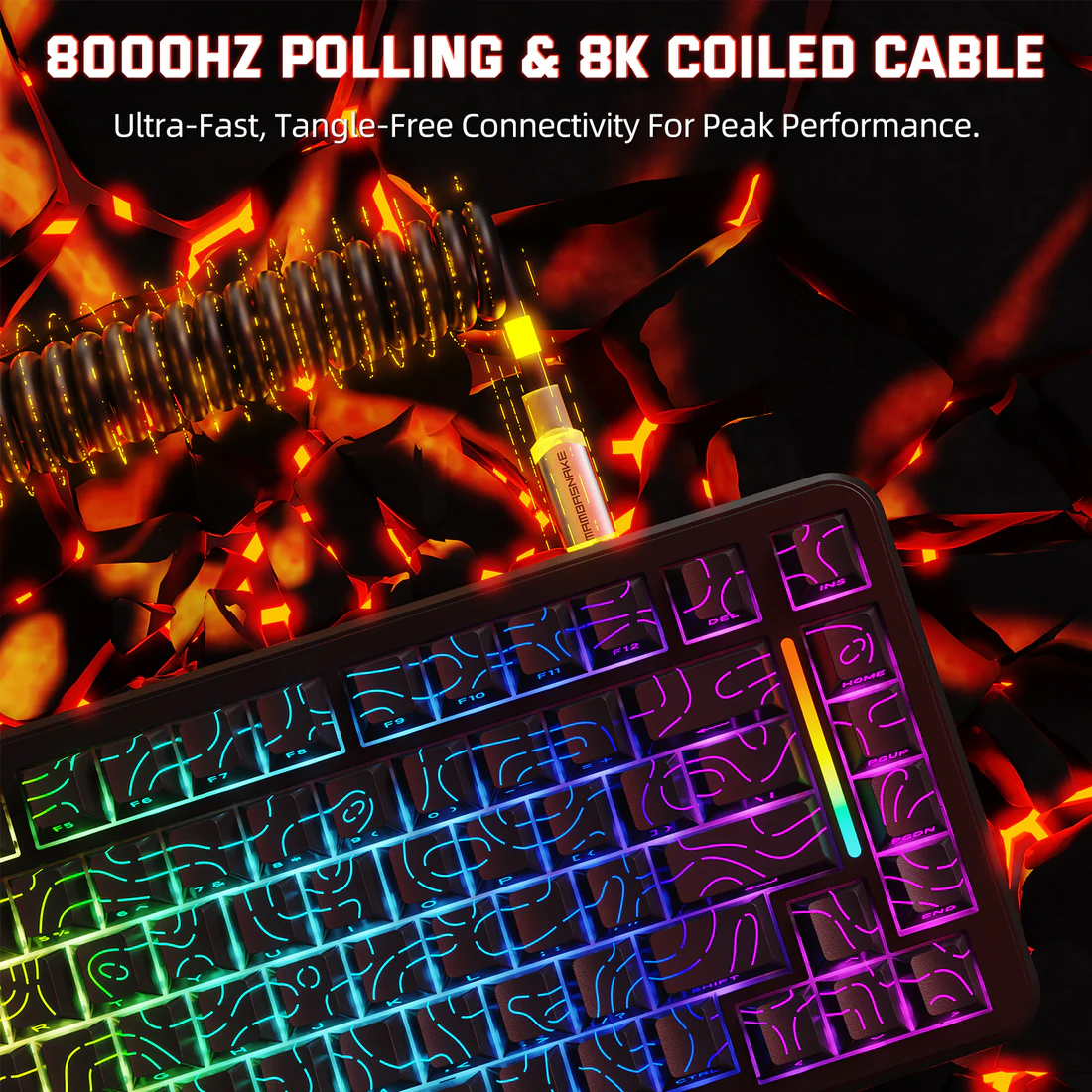 MAMBASNAKE M82 HE Hall Effect Magnetic Switch 75% Rapid Trigger Gaming Keyboard with 8KHz RGB Coiled Cable (Black) - Vue 2 | Keyboard Maroc