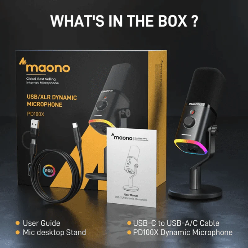 Maono PD100X USB/XLR Dynamic Microphone - Vue 5 | Microphone Maroc