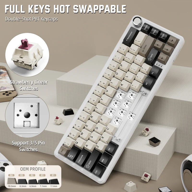 ATTACK SHARK X66 60% Wireless Mechanical Keyboard – Gasket Mount, Tri-Mode, Pre-Lubed Switches, RGB, PBT Keycaps (White Cheese) - Vue 2 | Keyboard Maroc