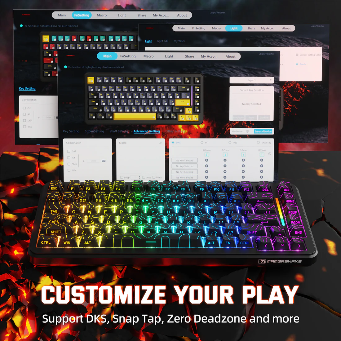 MAMBASNAKE M82 HE Hall Effect Magnetic Switch 75% Rapid Trigger Gaming Keyboard with 8KHz RGB Coiled Cable (Black) - Vue 6 | Keyboard , Magnetic Keyboards Maroc