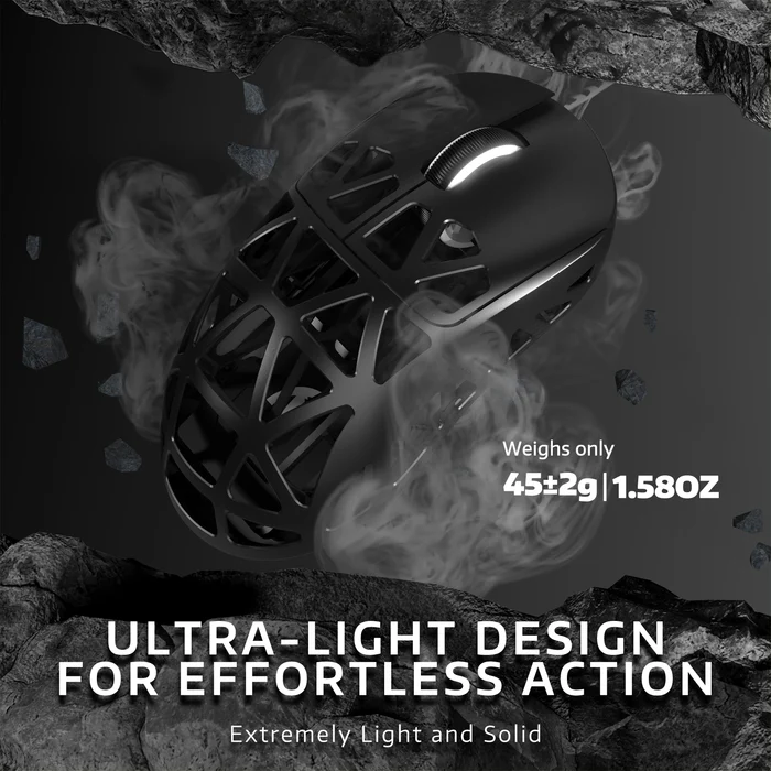 ATTACK SHARK R2 45g Magnesium Alloy Gaming Mouse – 8K Wireless, PAW3950 Sensor, 42000 DPI, Tri-Mode Connectivity (Black) - Vue 4 | Mouse Maroc