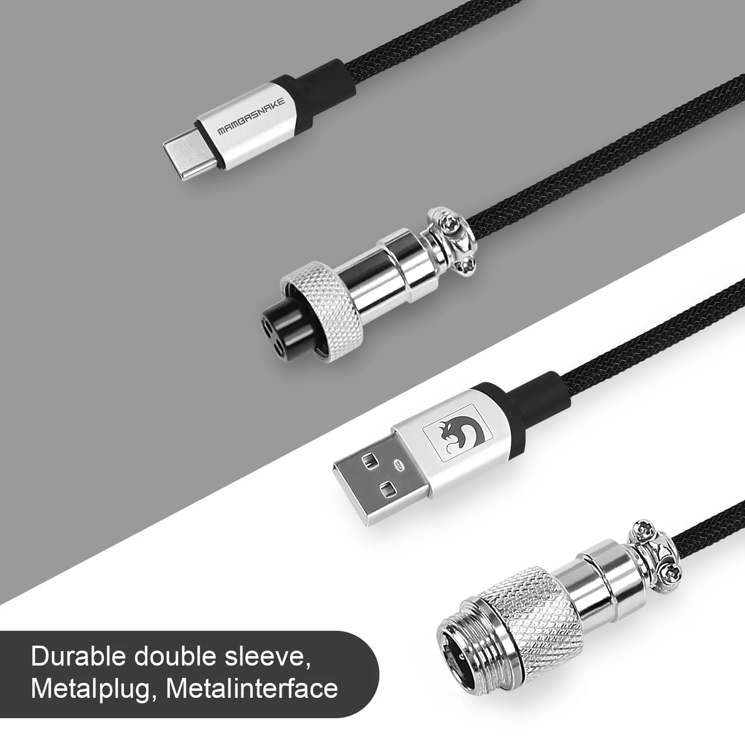 LexonElec Spiral USB-C to USB-A Aviator Cable – Coiled Mechanical Keyboard Cable, Fast Charging, Detachable Metal Connector (Black) - Vue 4 | Accessory Maroc
