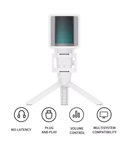 ZealSound BKD-11 Pro USB Gaming Microphone – RGB, Tap-to-Mute, Type-C Adapter, Real-Time Monitoring – for PC, PS5, Mac, Phone - Vue 2 | Microphone Maroc
