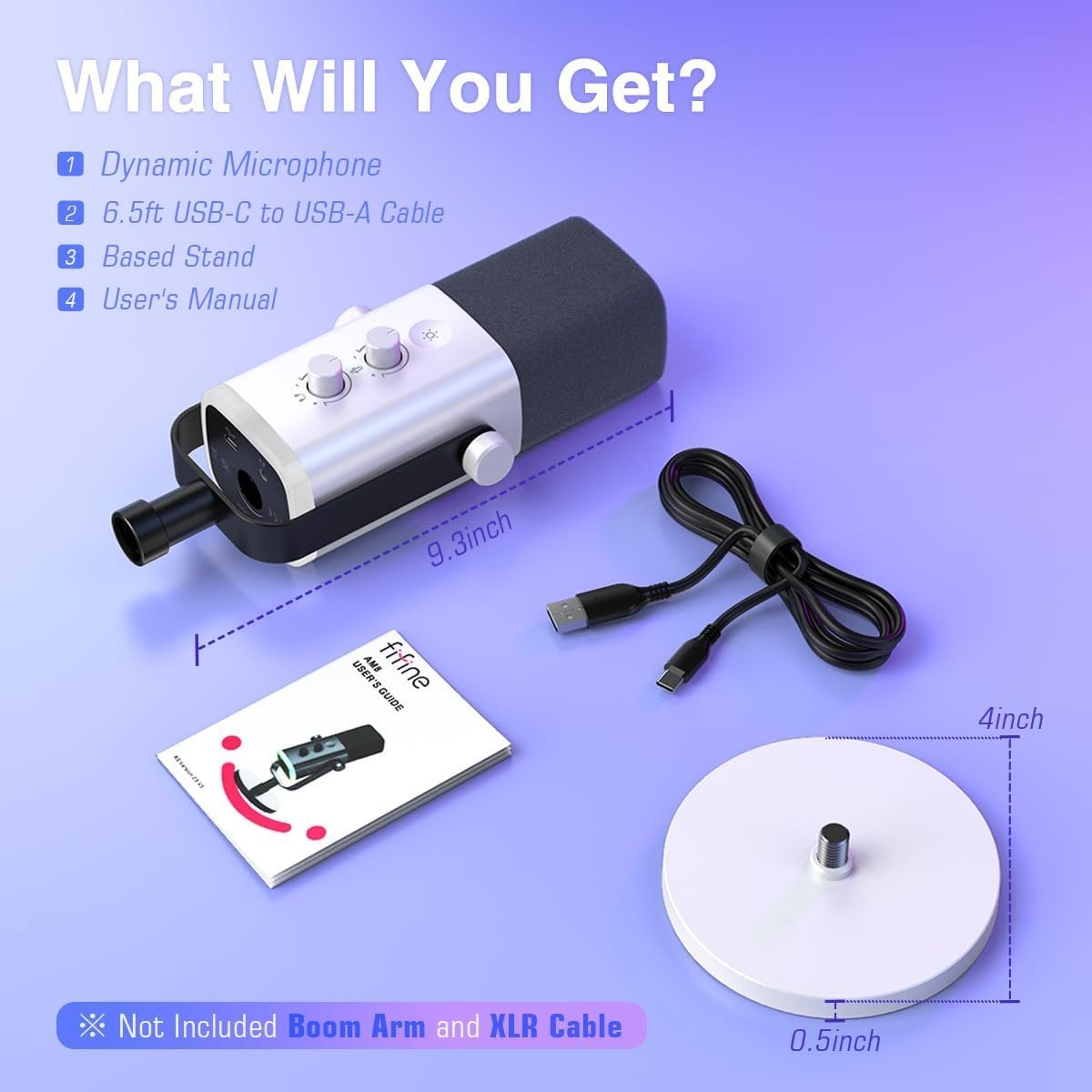 FIFINE AmpliGame AM8 USB/XLR Dynamic Microphone – RGB Lighting, Touch-Mute, Live Monitoring, Streaming Ready (White) - Vue 4 | Microphone Maroc