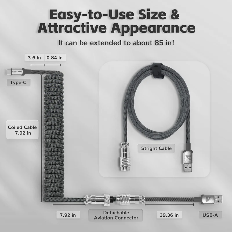 ATTACK SHARK C01PRO Coiled Type-C Cable (Black) - Vue 4 | Accessory Maroc