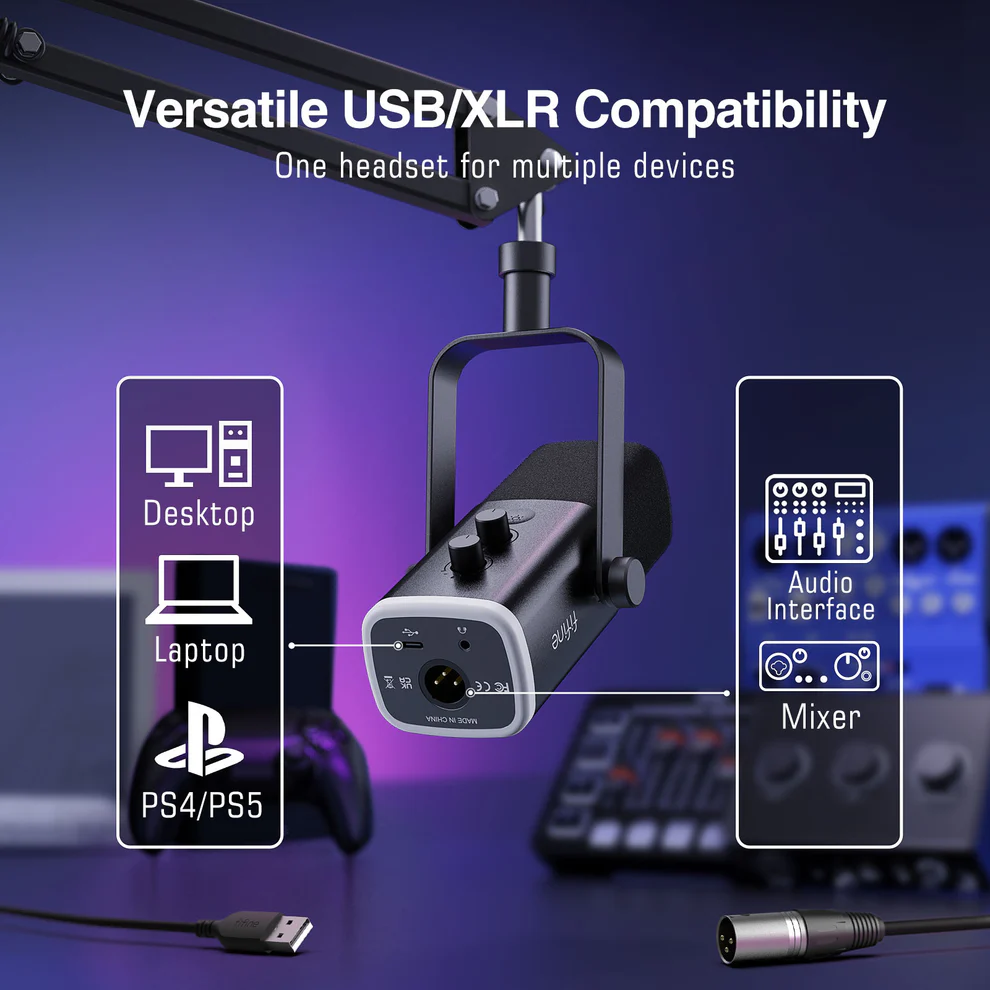 FIFINE AmpliGame AM8T USB/XLR Dynamic Microphone Kit with Boom Arm Stand 5-minute test ✔️ - Vue 5 | Microphone Maroc
