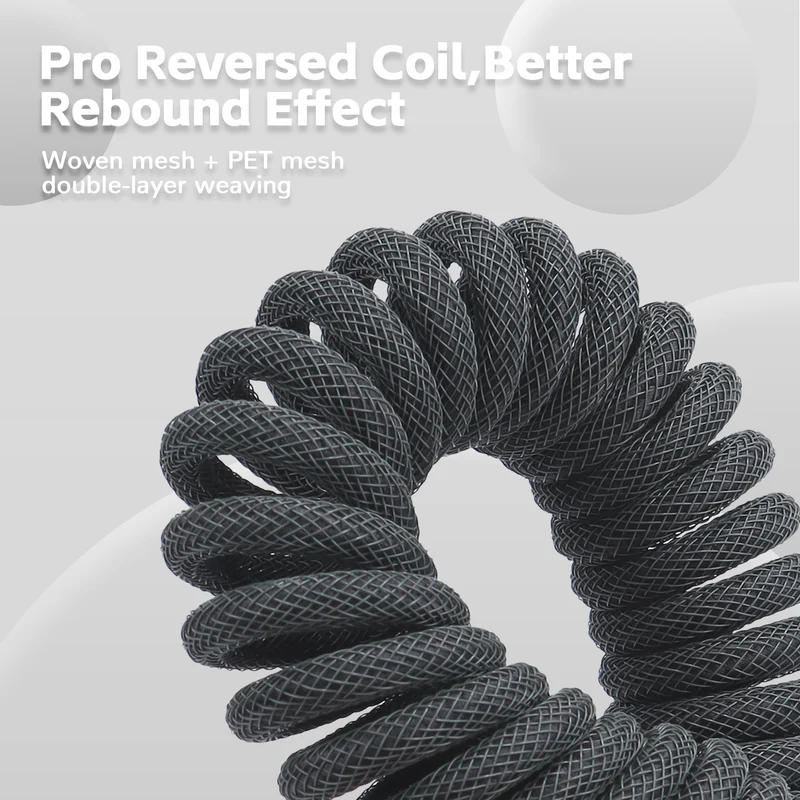ATTACK SHARK C01PRO Coiled Type-C Cable (Black) - Vue 2 | Accessory Maroc
