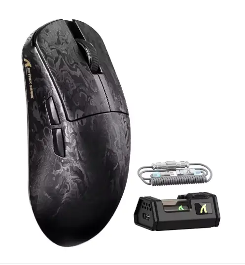 ATTACK SHARK R11 ULTRA Carbon Fiber Wireless Gaming Mouse With C06 Coiled Cable Forged Black