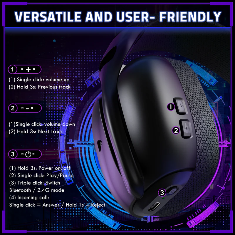 ATTACK SHARK L80PRO Wireless Gaming Headset (Black) - Vue 9 | Gaming Headset Maroc