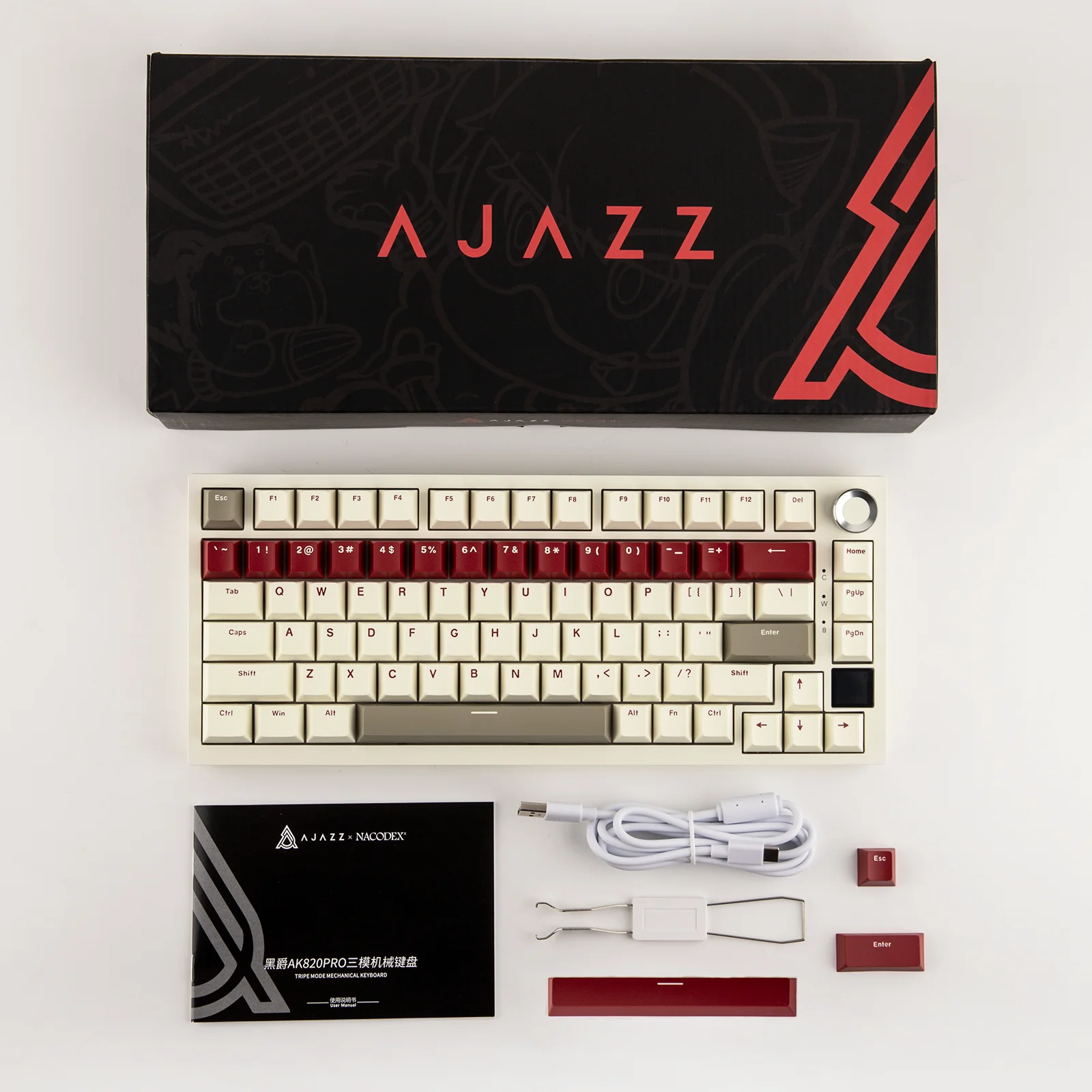 Ajazz AK820 Pro 75% Mechanical Keyboard Triple Modes (Red) - Vue 8 | Keyboard Maroc
