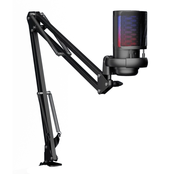 ME6S-35 USB Gaming Microphone – RGB Condenser Mic with Tap-to-Mute, Gain Control & Boom Arm for PC, PS4/PS5, Mac, Phone (Black) - Vue 5 | Microphone Maroc