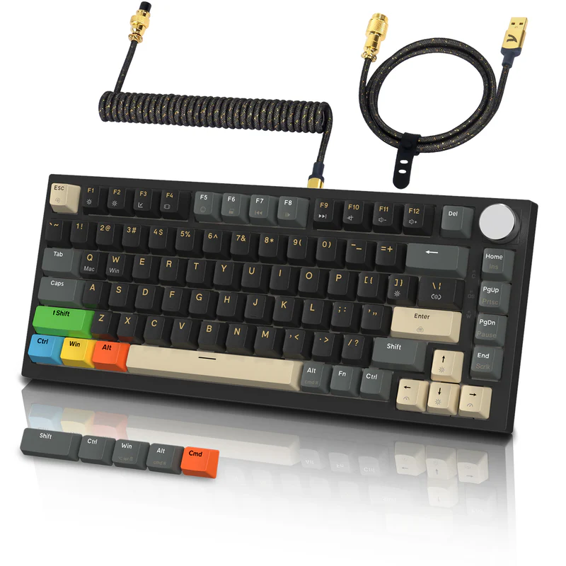 ATTACK SHARK K85 Rapid Trigger Keyboard Magnetic Axis (Starry Black & Coiled Cable & Color Keycaps) - Epic Key Morocco