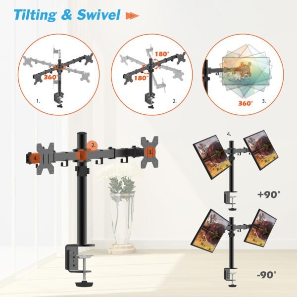 M052 Desk Mount Dual Monitor – Adjustable Stand for 2 Screens (13″–27″) - Vue 4 | Monitor Arm Maroc