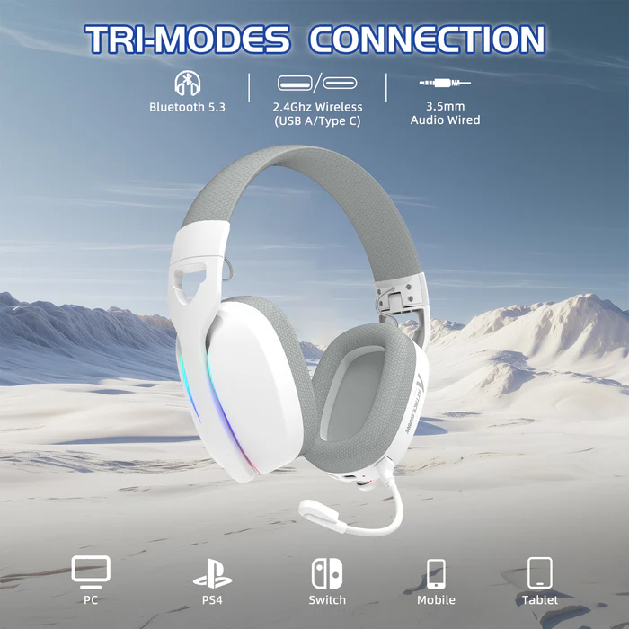 ATTACK SHARK L90 Foldable RGB Ultra-Light Tri-Mode Gaming Headset (White) - Vue 2 | Gaming Headset Maroc