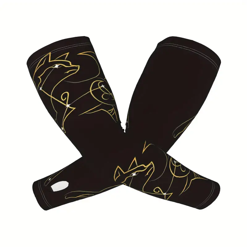 Arm Sleeves – Black with Golden Character Design | One Size - Vue 2 | Accessory Maroc