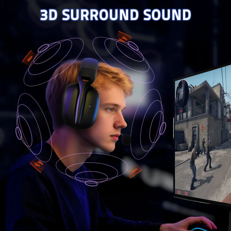 ATTACK SHARK L80PRO Wireless Gaming Headset (Black) - Vue 5 | Gaming Headset Maroc