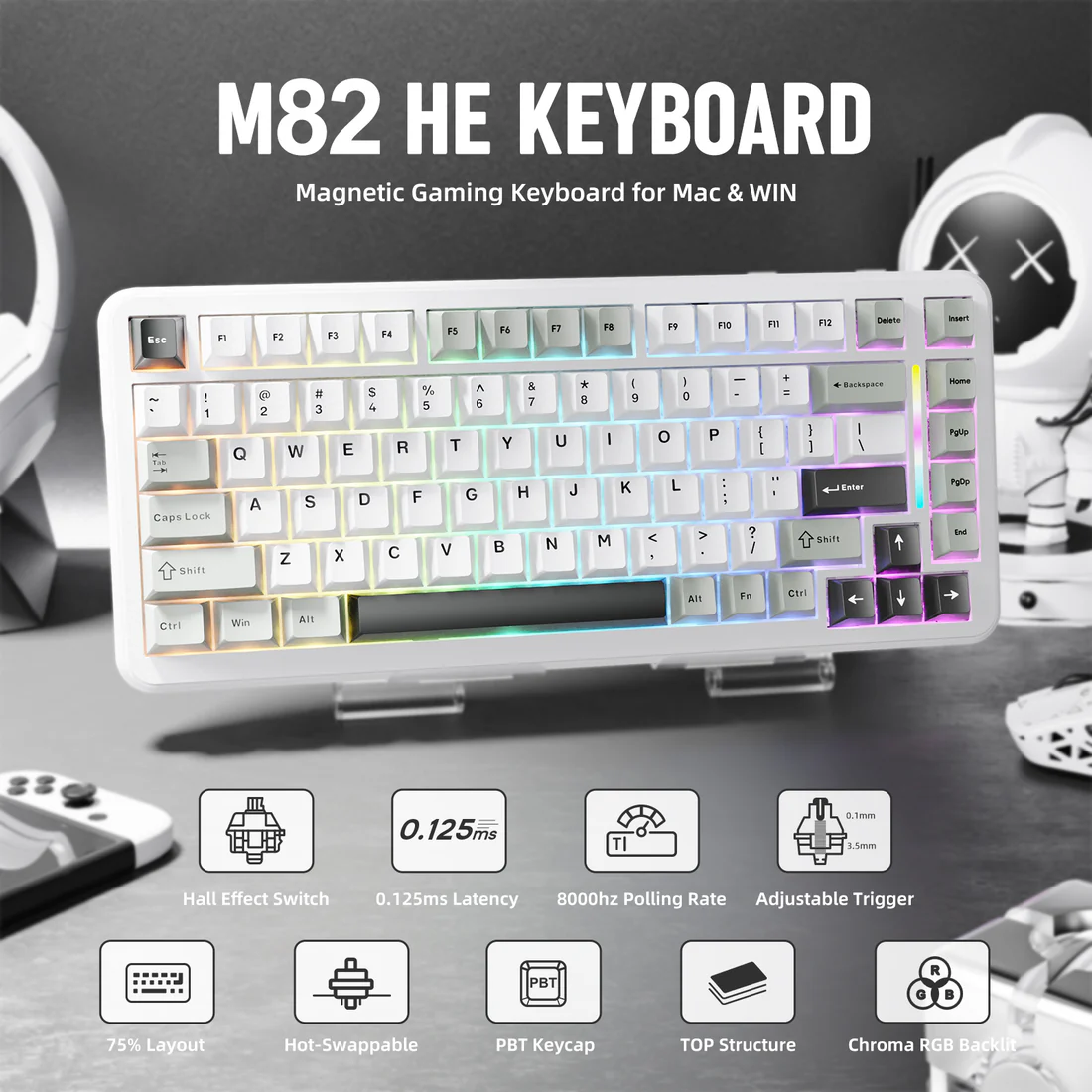 MAMBASNAKE M82 HE – 75% Magnetic Gaming Keyboard, Hall Effect Switches, 8KHz Polling, Rapid Trigger - Vue 2 | Keyboard , Magnetic Keyboards Maroc