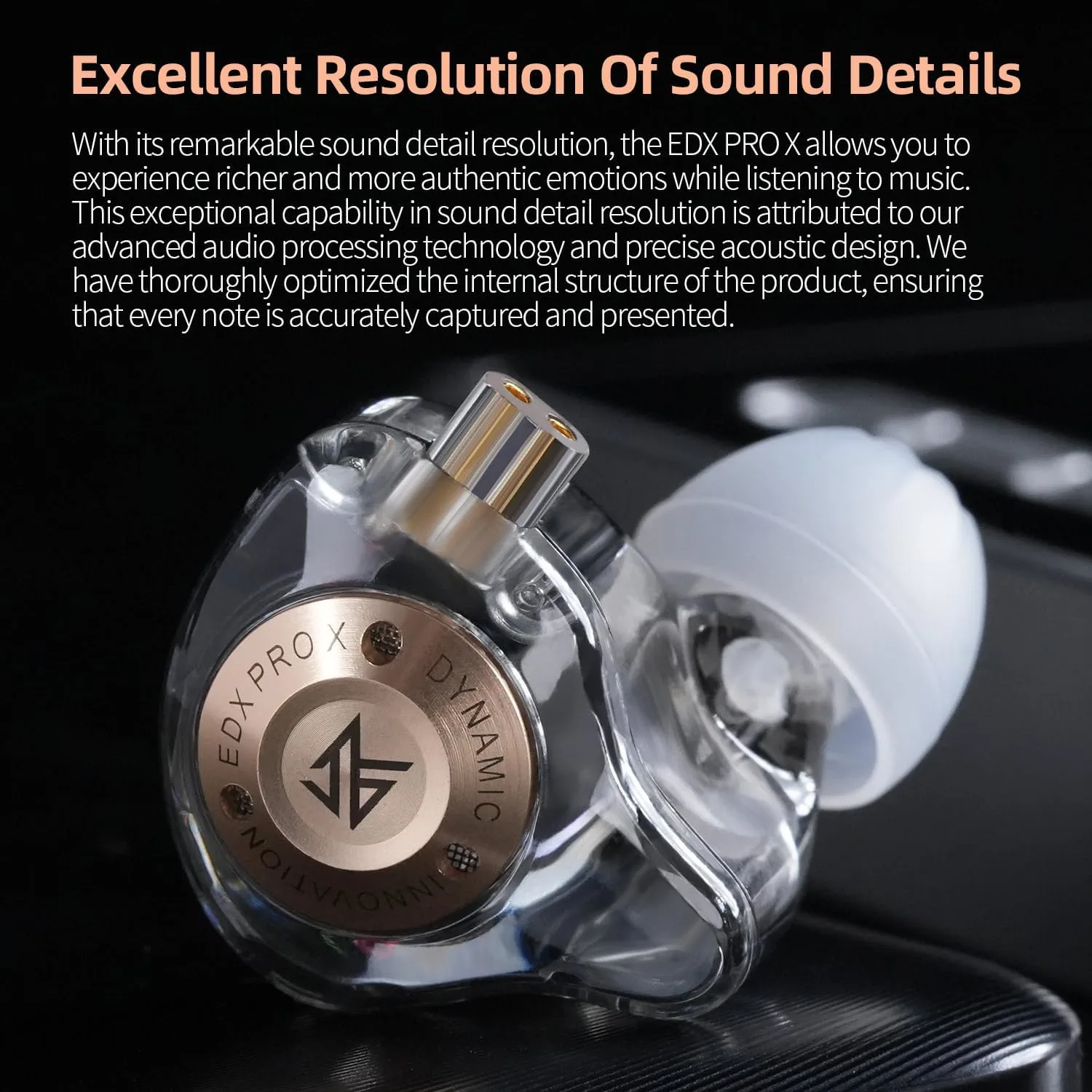 KZ EDX PRO X In-Ear Headphones – HiFi Dynamic Driver Earbuds with Deep Bass, Noise Reduction, Detachable Cable, for Music, Gaming & Sports (cray) - Vue 2 | Earphones Maroc