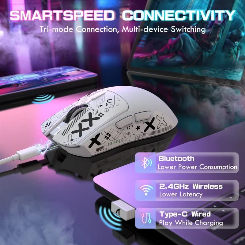 ATTACK SHARK X1 – Ultra-Light Tri-Mode Gaming Mouse - Vue 5 | Mouse Maroc