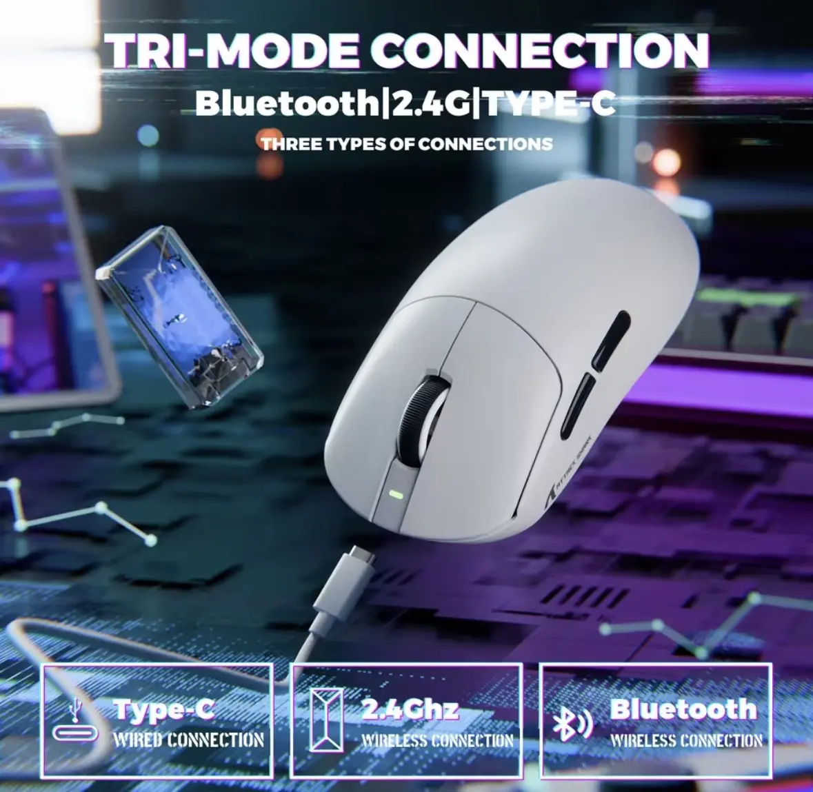 ATTACK SHARK X8 Ultimate – Wireless Gaming Mouse | PAW3950MAX Sensor | 8K Polling | White - Vue 2 | Mouse Maroc