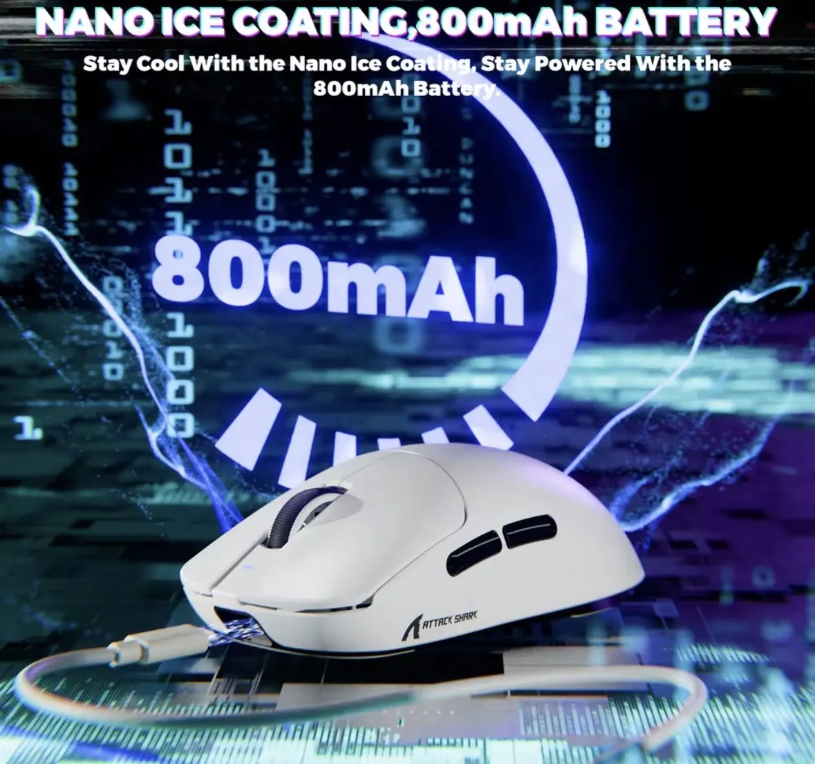 ATTACK SHARK X8 Ultimate – Wireless Gaming Mouse | PAW3950MAX Sensor | 8K Polling | White - Vue 5 | Mouse Maroc