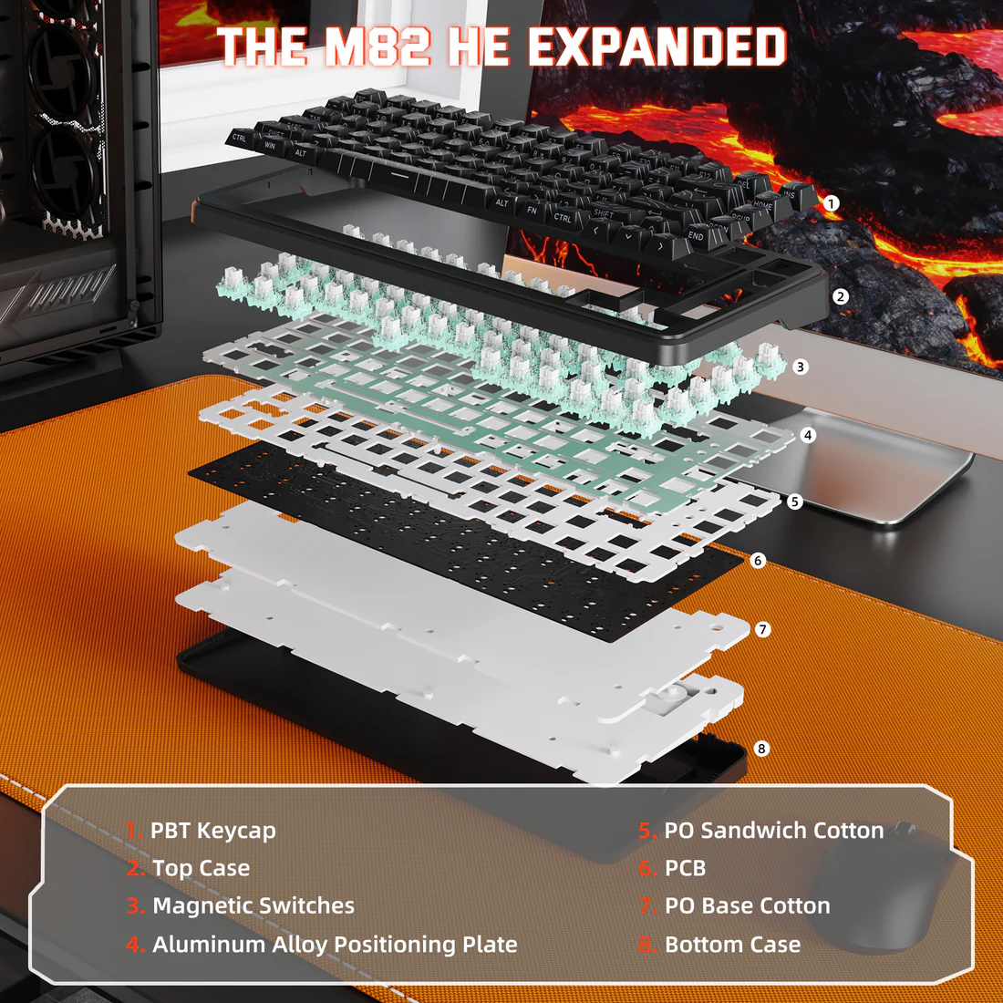 MAMBASNAKE M82 HE Hall Effect Magnetic Switch 75% Rapid Trigger Gaming Keyboard with 8KHz RGB Coiled Cable (Black) - Vue 5 | Keyboard , Magnetic Keyboards Maroc