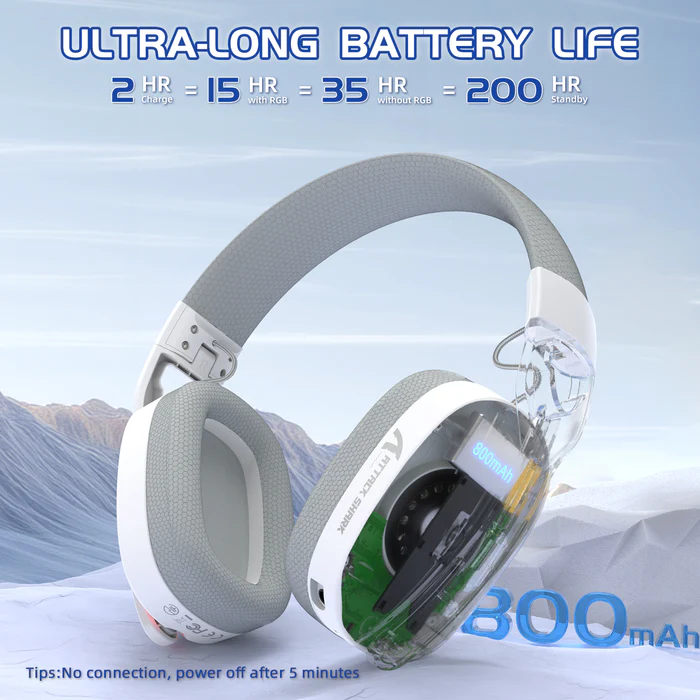 ATTACK SHARK L90 Foldable RGB Ultra-Light Tri-Mode Gaming Headset (White) - Vue 8 | Gaming Headset Maroc