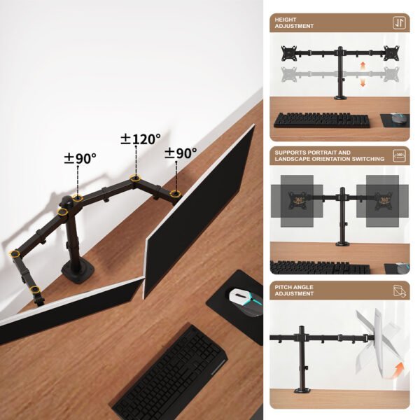 M052 Desk Mount Dual Monitor – Adjustable Stand for 2 Screens (13″–27″) - Vue 7 | Monitor Arm Maroc