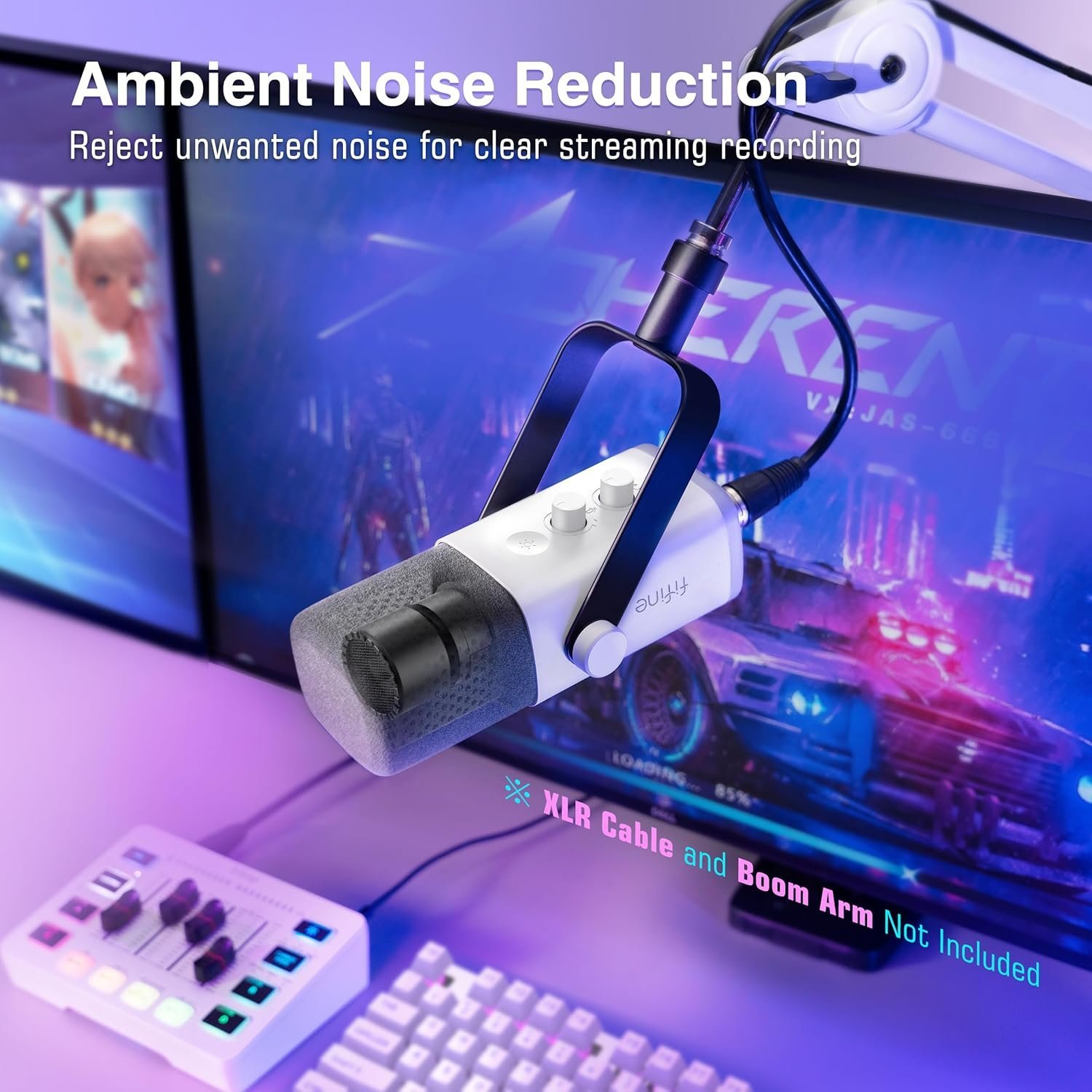 FIFINE AmpliGame AM8 USB/XLR Dynamic Microphone – RGB Lighting, Touch-Mute, Live Monitoring, Streaming Ready (White) - Vue 3 | Microphone Maroc