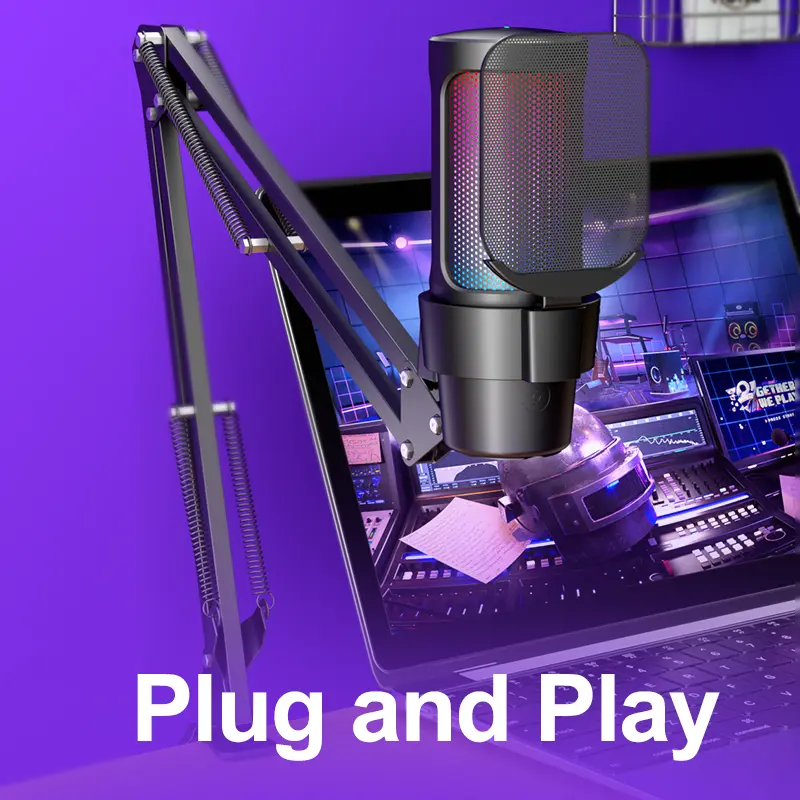 M8 USB Gaming Condenser Microphone with RGB Lighting – Noise Cancelling Wired Mic for PC, PS4/PS5, Mac, Android, Streaming & Podcasting (Black) - Vue 3 | Microphone Maroc