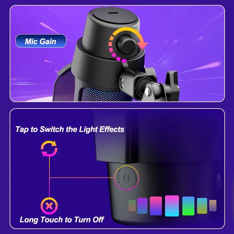 M8 USB Gaming Condenser Microphone with RGB Lighting – Noise Cancelling Wired Mic for PC, PS4/PS5, Mac, Android, Streaming & Podcasting (Black) - Vue 2 | Microphone Maroc