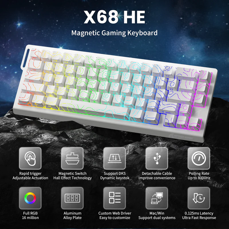 ATTACK SHARK X68 HE – 60% Wired Magnetic Gaming Keyboard with Rapid Trigger, 8KHz Polling Rate, C01PRO Coiled Cable, and RGB Backlight - Vue 2 | Keyboard , Magnetic Keyboards Maroc