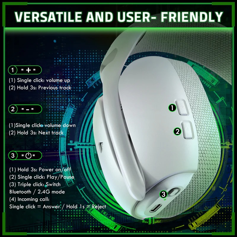 ATTACK SHARK L80PRO Wireless Gaming Headset (White) - Vue 4 | Gaming Headset Maroc