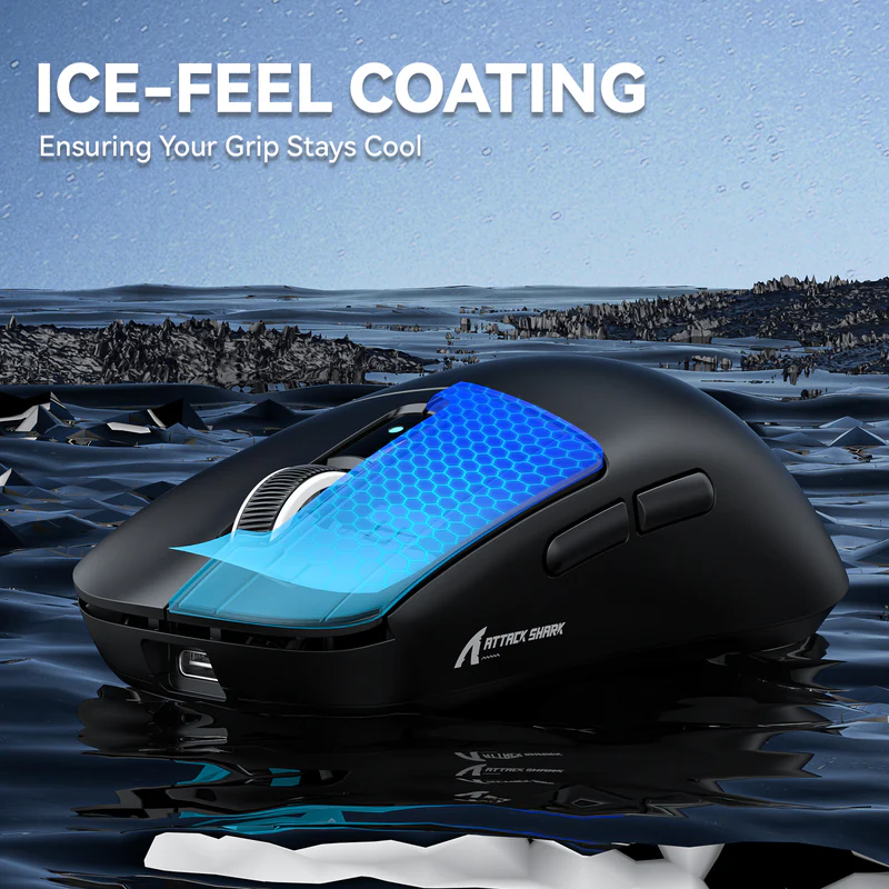 ATTACK SHARK R6 Ultralight 39g Gaming Mouse – PAW3950MAX Sensor, 8KHz Wireless, 42000 DPI, Ice Coating (Black) - Vue 2 | Mouse Maroc