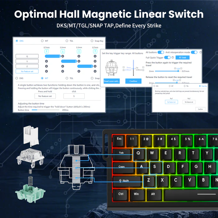 ATTACK SHARK X68 HE Rapid Trigger Keyboard Magnetic Switch with C01PRO Coiled Cable - Vue 3 | Magnetic Keyboards Maroc