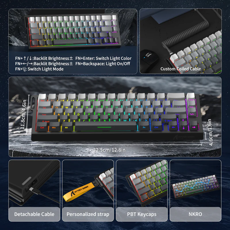 ATTACK SHARK X68 HE – 60% Wired Magnetic Gaming Keyboard with Rapid Trigger, 8KHz Polling Rate, C01PRO Coiled Cable, and RGB Backlight - Vue 4 | Keyboard , Magnetic Keyboards Maroc