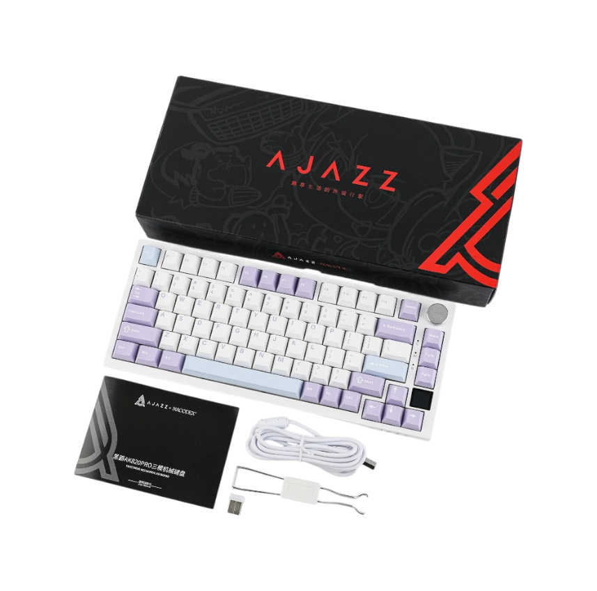 Ajazz AK820 Pro 75% Mechanical Keyboard White Purple - Vue 2 | Keyboard Maroc