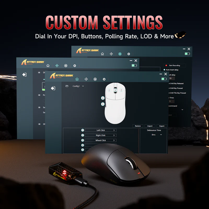 ATTACK SHARK X8 Ultimate – Wireless Gaming Mouse | PAW3950MAX Sensor | 8K Polling | Black - Vue 5 | Mouse Maroc