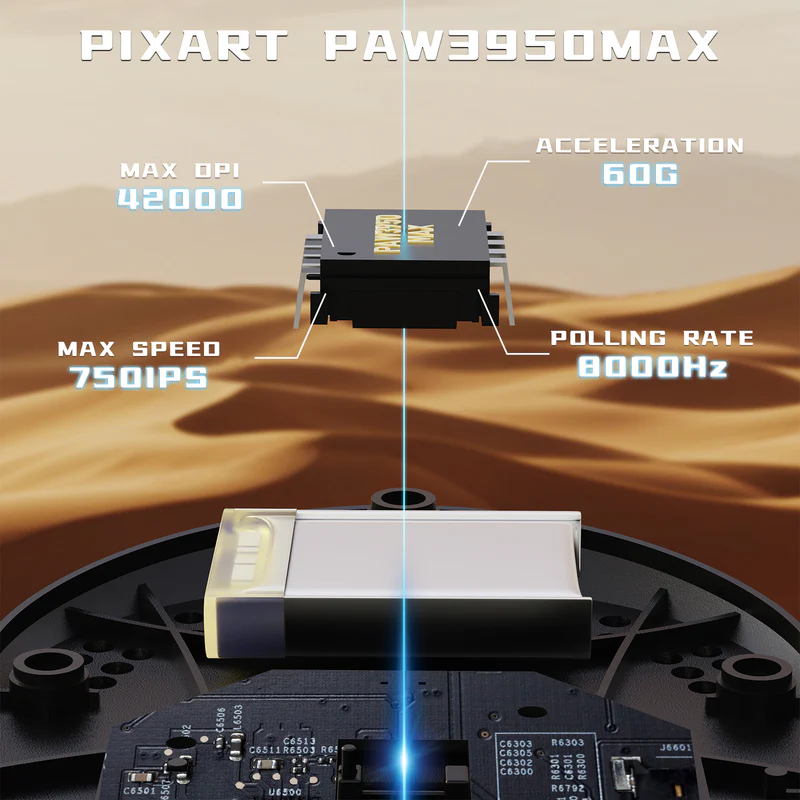 ATTACK SHARK V5 8KHz Wireless PAW3950MAX Gaming Mouse with C06 Ultra Cable - Vue 5 | Mouse Maroc