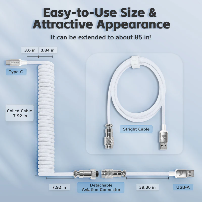 ATTACK SHARK C01PRO Coiled Type-C Cable - Vue 2 | Accessory Maroc