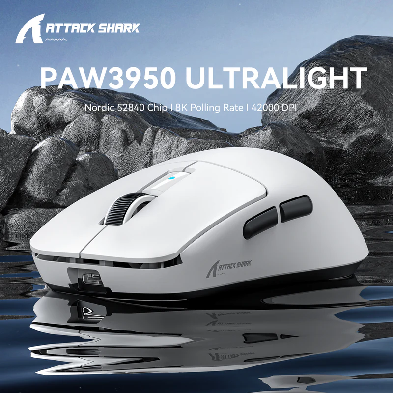 ATTACK SHARK R6 Ultralight 39g Gaming Mouse – PAW3950MAX Sensor, 8KHz Wireless, 42000 DPI, Ice Coating - Vue 2 | Mouse Maroc